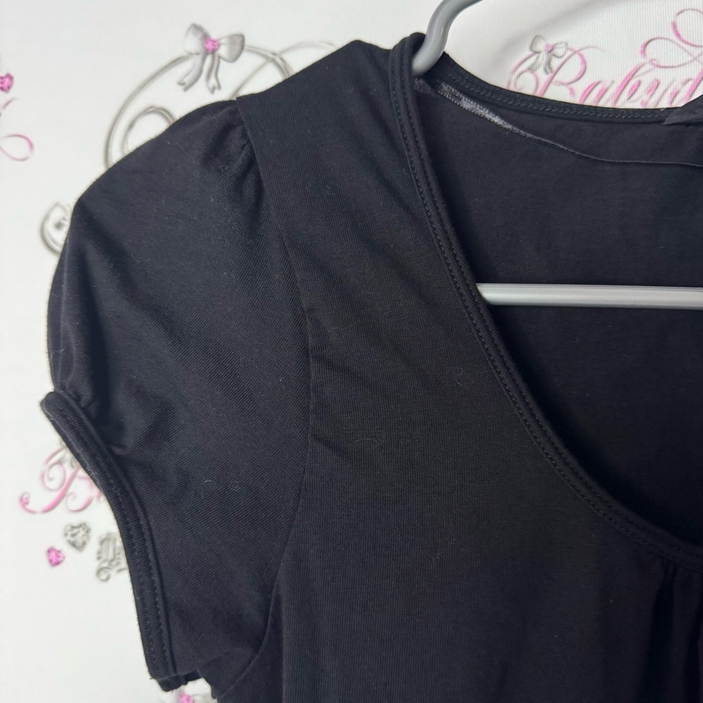 H&M tshirt scoop neck basic comfy stretch Black Fitted Cap Sleeve Blouse puff - Picture 3 of 6